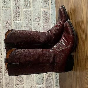 Lucchese Black Cherry Caimen Belly Boots